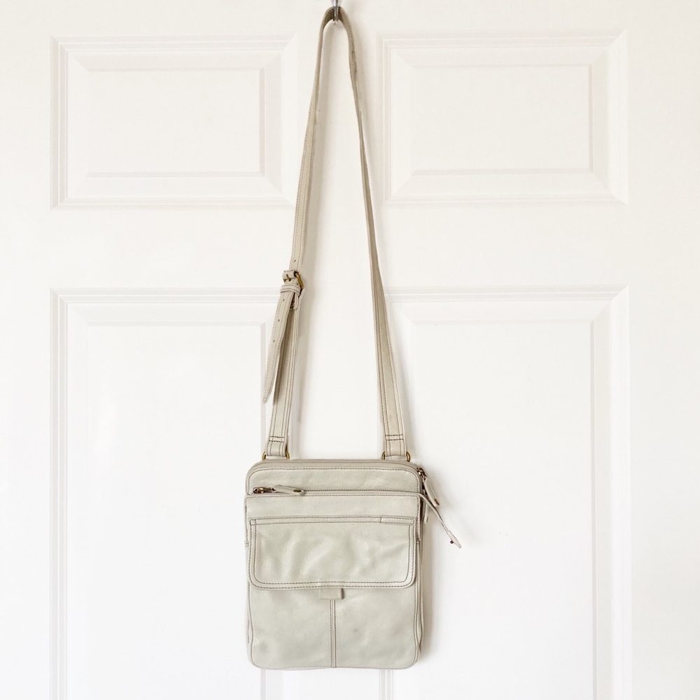 Vintage Fossil Leather Crossbody Organizer Off White